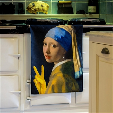 Girl with a Yellow Glove Tea Towel