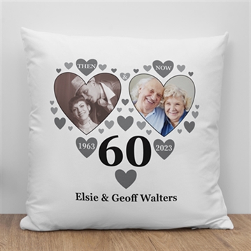 Personalised Then and Now Diamond Anniversary Photo Cushion