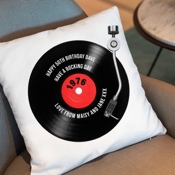 Personalised 50th Birthday Retro Record Cushion