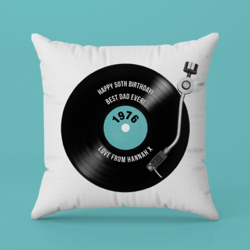 Personalised 50th Birthday Retro Record Cushion