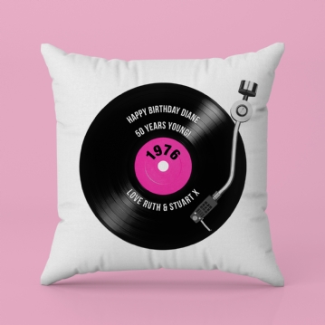 Personalised 50th Birthday Retro Record Cushion