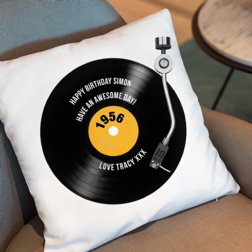 Personalised 70th Birthday Retro Record Cushion