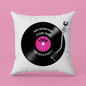 Personalised 70th Birthday Retro Record Cushion