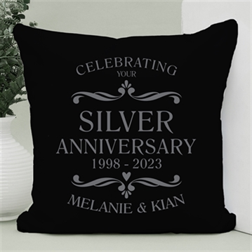 Personalised Silver Wedding Anniversary Black Cushion
