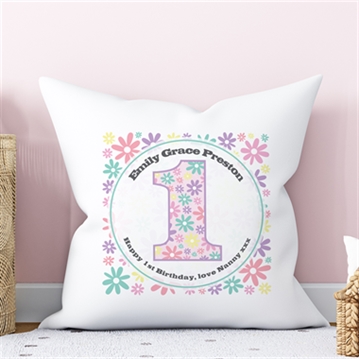 Personalised Girls 1st Birthday Cushion