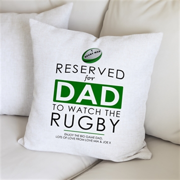 Personalised Reserved For Dad Rugby Cushion