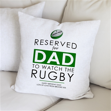 Personalised Reserved For Dad Rugby Cushion