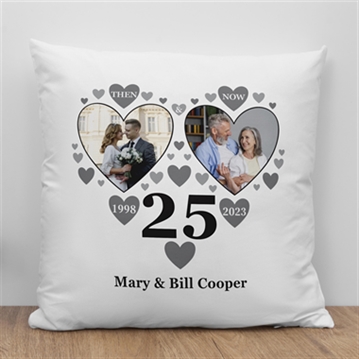 Personalised Then and Now Silver Anniversary Photo Cushion