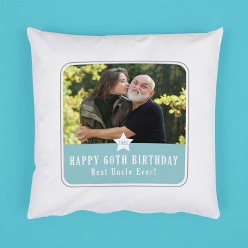 Personalised 60th Birthday Blue Photo Upload Cushion