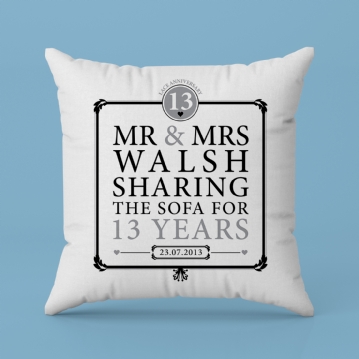 Personalised 13th Anniversary Sharing The Sofa Cushion