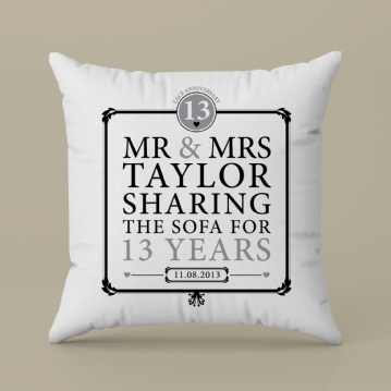 Personalised 13th Anniversary Sharing The Sofa Cushion