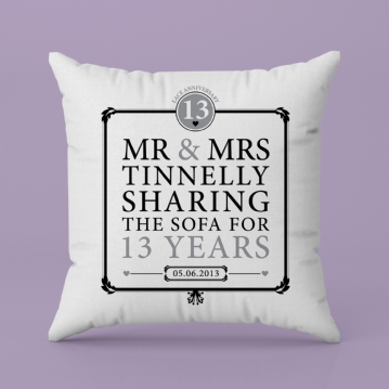 Personalised 13th Anniversary Sharing The Sofa Cushion