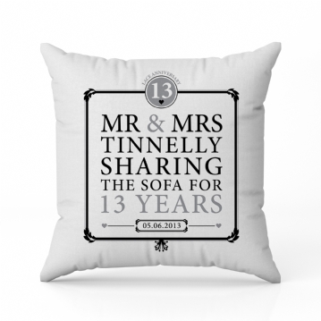 Personalised 13th Anniversary Sharing The Sofa Cushion