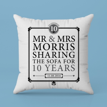Personalised 10th Anniversary Sharing The Sofa Cushion