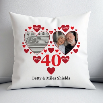 Personalised Then and Now Ruby Anniversary Photo Cushion