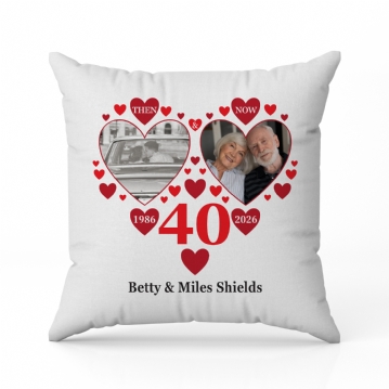 Personalised Then and Now Ruby Anniversary Photo Cushion