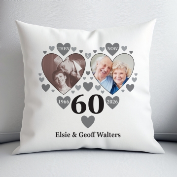Personalised Then and Now Diamond Anniversary Photo Cushion