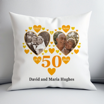 Personalised Then and Now Golden Anniversary Photo Cushion