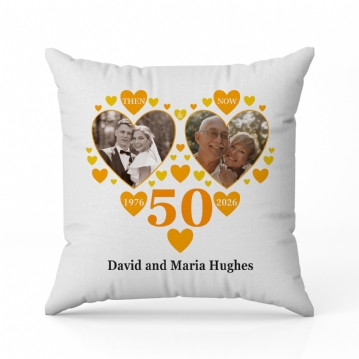 Personalised Then and Now Golden Anniversary Photo Cushion