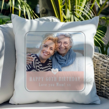 Personalised 60th Birthday Pink Photo Upload Cushion