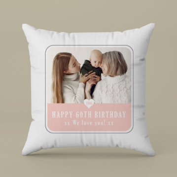 Personalised 60th Birthday Pink Photo Upload Cushion
