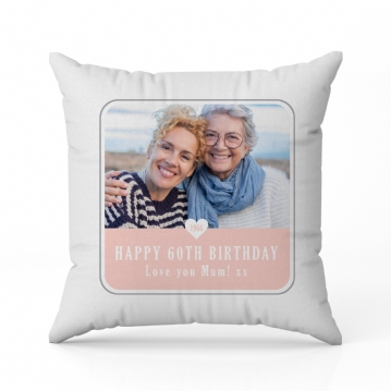 Personalised 60th Birthday Pink Photo Upload Cushion