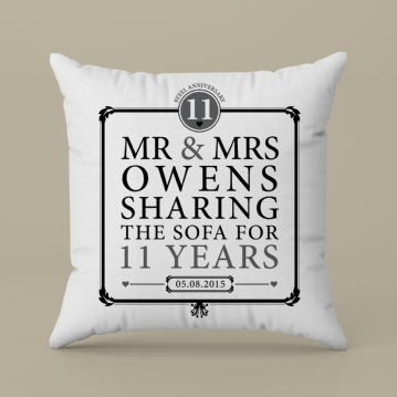 Personalised 11th Anniversary Sharing The Sofa Cushion