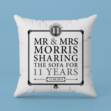 Personalised 11th Anniversary Sharing The Sofa Cushion