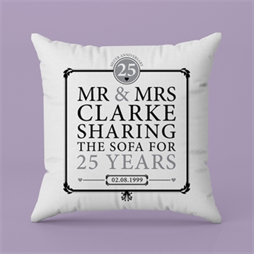 Personalised 25th (Silver) Anniversary Sharing the Sofa Cushion