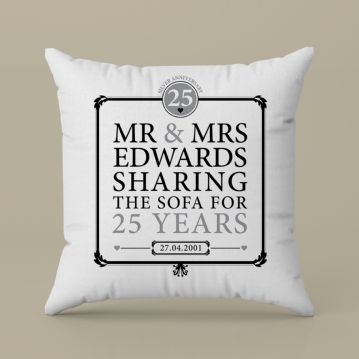 Personalised 25th (Silver) Anniversary Sharing the Sofa Cushion