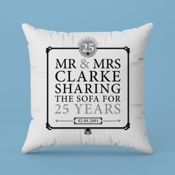 Personalised 25th (Silver) Anniversary Sharing the Sofa Cushion