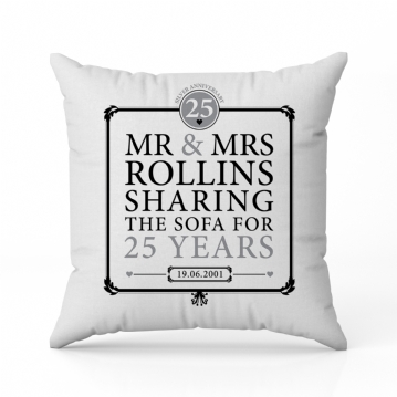 Personalised 25th (Silver) Anniversary Sharing the Sofa Cushion