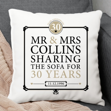 Personalised 30th (Pearl) Anniversary Sharing the Sofa Cushion