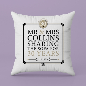 Personalised 30th (Pearl) Anniversary Sharing the Sofa Cushion