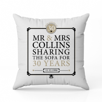 Personalised 30th (Pearl) Anniversary Sharing the Sofa Cushion