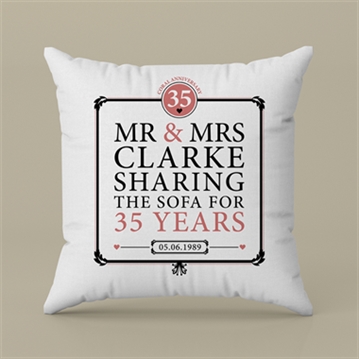 Personalised 35th (Coral) Anniversary Sharing the Sofa Cushion