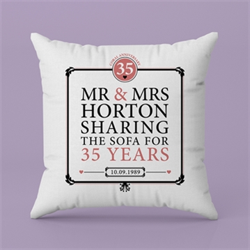 Personalised 35th (Coral) Anniversary Sharing the Sofa Cushion