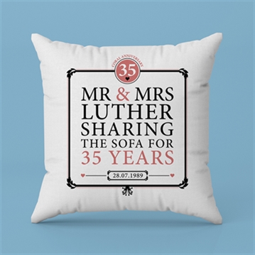 Personalised 35th (Coral) Anniversary Sharing the Sofa Cushion