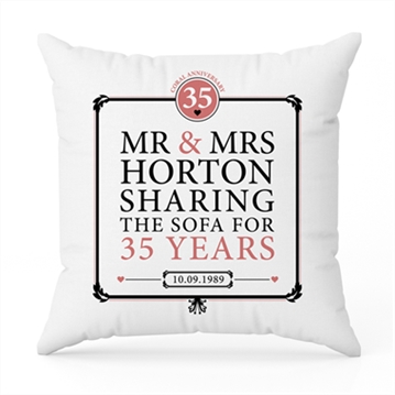 Personalised 35th (Coral) Anniversary Sharing the Sofa Cushion