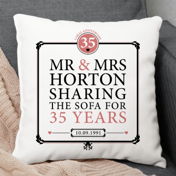 Personalised 35th (Coral) Anniversary Sharing the Sofa Cushion