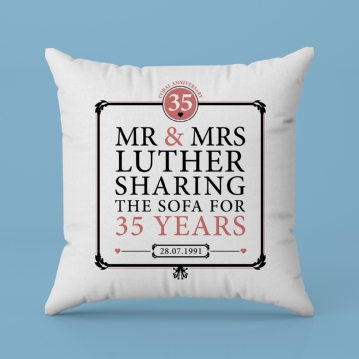 Personalised 35th (Coral) Anniversary Sharing the Sofa Cushion