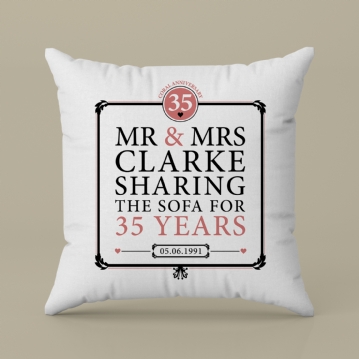 Personalised 35th (Coral) Anniversary Sharing the Sofa Cushion