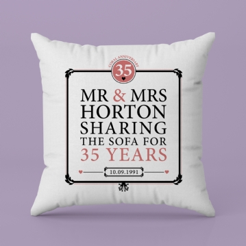 Personalised 35th (Coral) Anniversary Sharing the Sofa Cushion