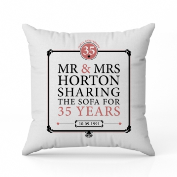Personalised 35th (Coral) Anniversary Sharing the Sofa Cushion