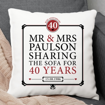Personalised 40th (Ruby) Anniversary Sharing the Sofa Cushion