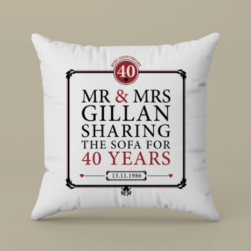 Personalised 40th (Ruby) Anniversary Sharing the Sofa Cushion
