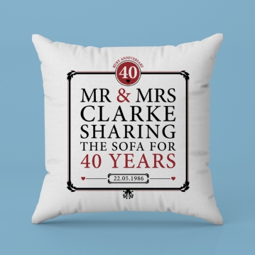 Personalised 40th (Ruby) Anniversary Sharing the Sofa Cushion