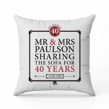 Personalised 40th (Ruby) Anniversary Sharing the Sofa Cushion