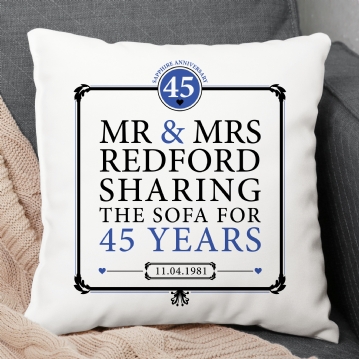 Personalised 45th (Sapphire) Anniversary Sharing the Sofa Cushion