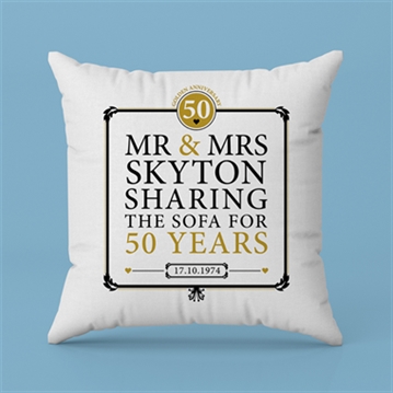 Personalised 50th (Golden) Anniversary Sharing the Sofa Cushion